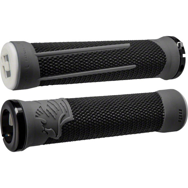 ODI AG2 V2.1 Lock On Grips (Black) with gray ends deliver excellent shock absorption for your ride.